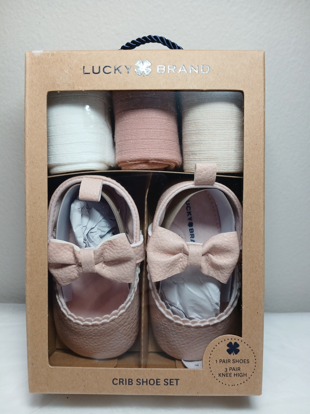 Lucky Brand Blush Bow Crib Shoe Set with Coordinating Knee-Highs